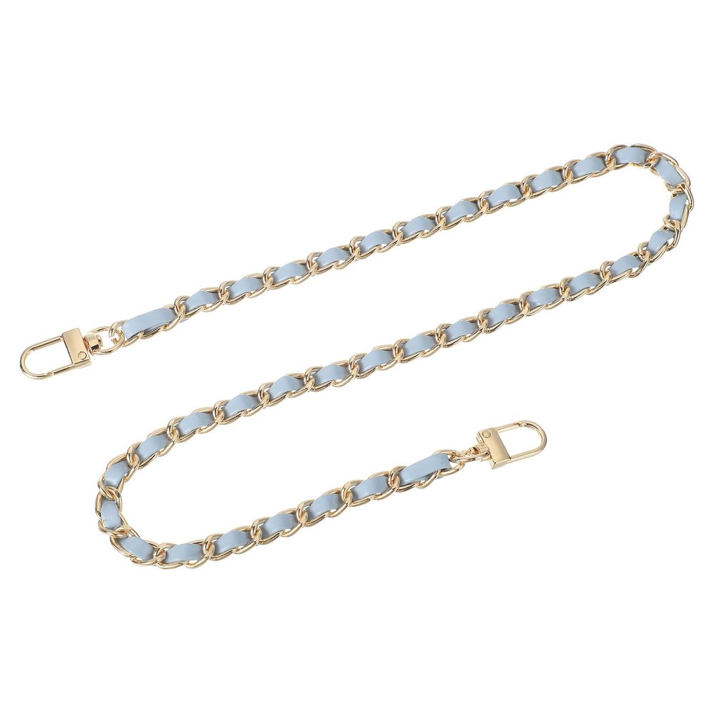 uxcell Purse Chain Strap, 24" Leather Iron Flat Chain Strap Handbag Chains Purse Straps with Buckles for Shoulder Bags Replacement Strap (Sky Blue Strap + Gold Chain)
