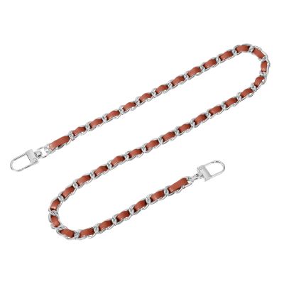 uxcell 24" Leather Iron Flat Chain Strap Handbag Chains Purse Straps with Buckles for Shoulder Bags Replacement Strap (Brown, Silver)