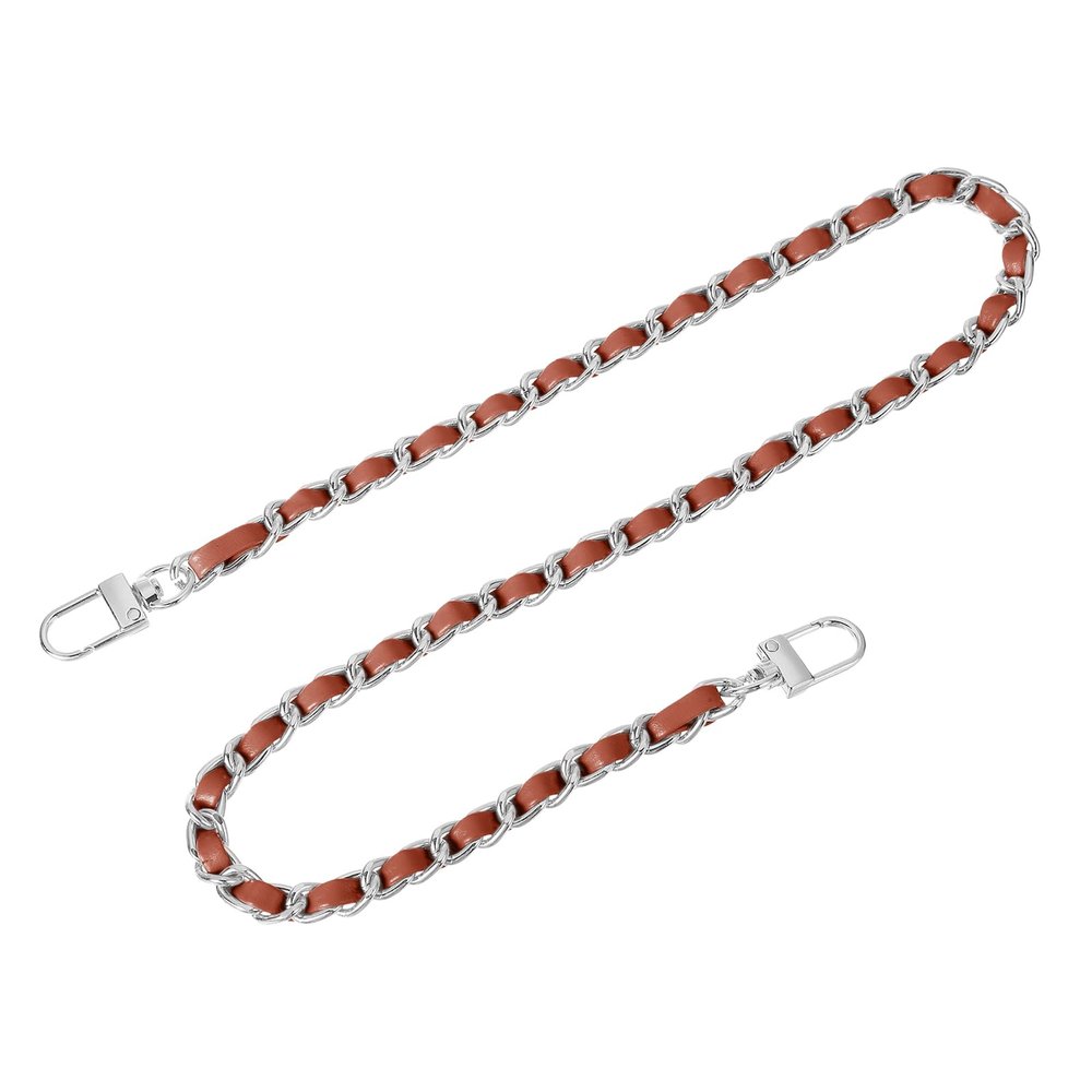 uxcell 24" Leather Iron Flat Chain Strap Handbag Chains Purse Straps with Buckles for Shoulder Bags Replacement Strap (Brown, Silver)