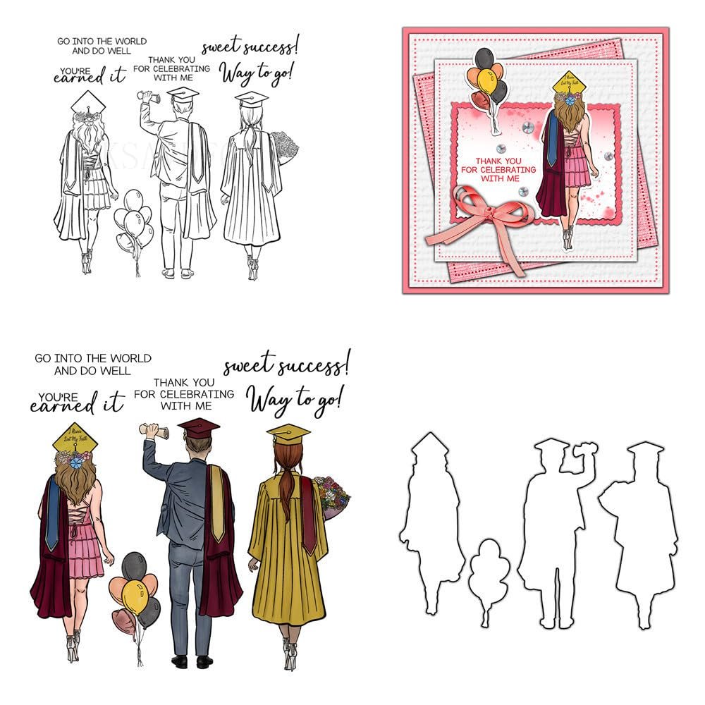 Characters Graduation Flowers Clear Stamps and Die Cuts Sets for Handmade Card Making Metal Cutting Dies Stencils Scrapbook Kit Embossing Supplies 2024-2025 Seals Template