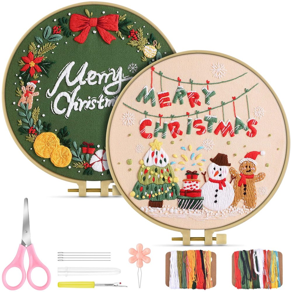 TINDTOP Embroidery Kit for Adult, Owl Embroidery Kit for Beginners Include Embroidery Cloth Hoops Threads for Craft Lover Hand Stitch with Embroidery Skill Techniques (Christmas)