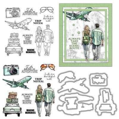 Couple Airplane Travel Clear Stamps and Die Cuts Sets for Handmade Card Making Metal Cutting Dies Stencils Scrapbook Kit Embossing Supplies 2024-2025 Seals Template