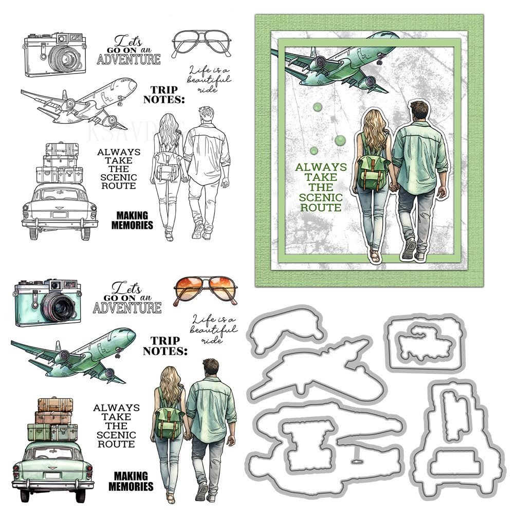 Couple Airplane Travel Clear Stamps and Die Cuts Sets for Handmade Card Making Metal Cutting Dies Stencils Scrapbook Kit Embossing Supplies 2024-2025 Seals Template