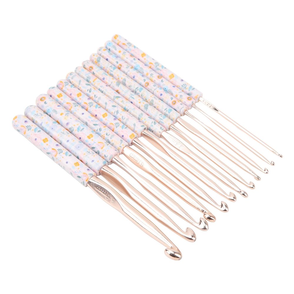 Crochet Needles Set, Aluminium 12 Sizes Elegant Ergonomic Plastic Blue Flower Stamped Handle Crochet Hooks Knitting Needles Kit for DIY Hand Knitting Beginners Crochet Hook Lovers