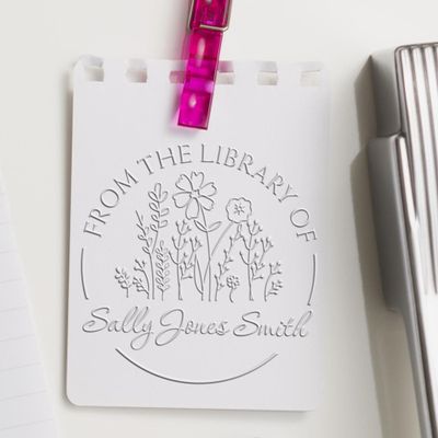 Personalized Name Embossing Stamp, Custom Made 'from The Library of' Embosser, 1-5/8 Round, Hybrid Designs, Ideal for Book Ownership, Delivers Crisp Imprints - Ideal for Readers and Book Lovers