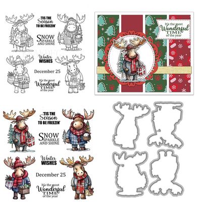 Christmas Hippopotamus Deer Antlers Clear Stamps and Die Cuts Sets for Handmade Card Making Metal Cutting Dies Stencils Scrapbook Kit Embossing Supplies 2024-2025 Seals Template