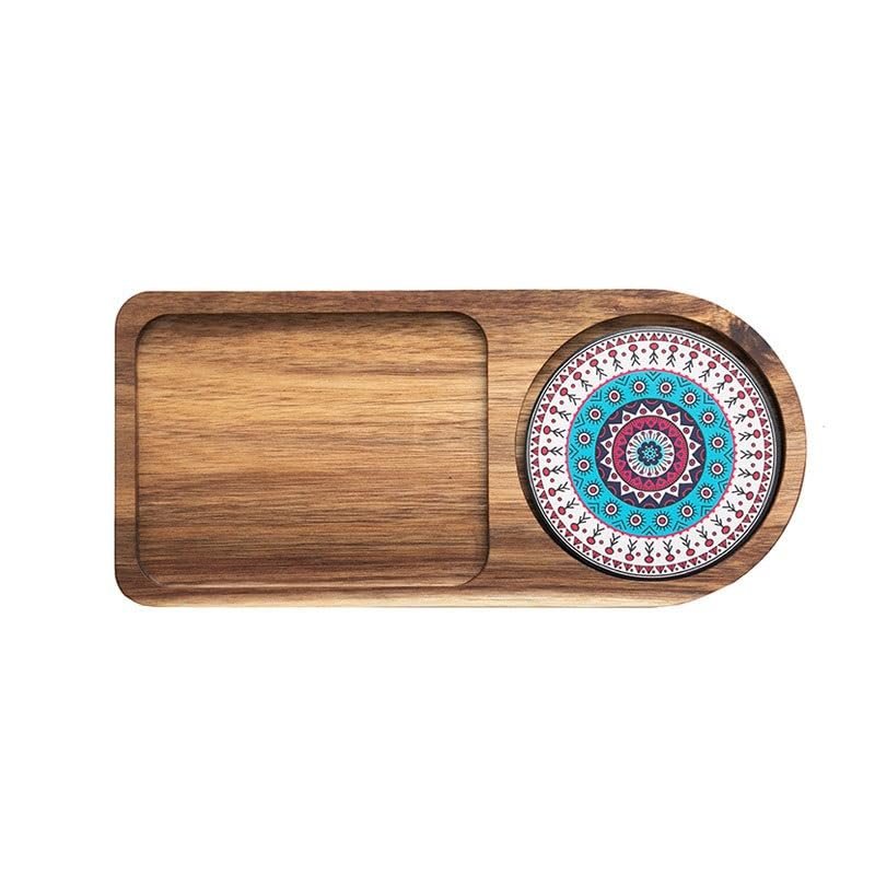 eexbz Tray North End Chinese Solid Wood Tray Water Cup Storage Tray Retro Bread Snack Dessert Storage Breakfast Tray Serving Trays(C)