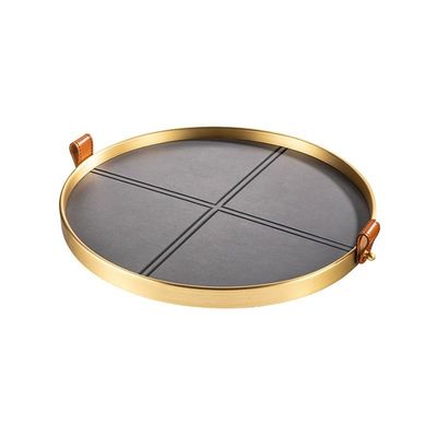 eexbz Tray Gray Leather Round Tray Light Luxury Fruit Tray Decoration Home Living Room Dining Table Tea Set Storage Tray Serving Trays(Medium)