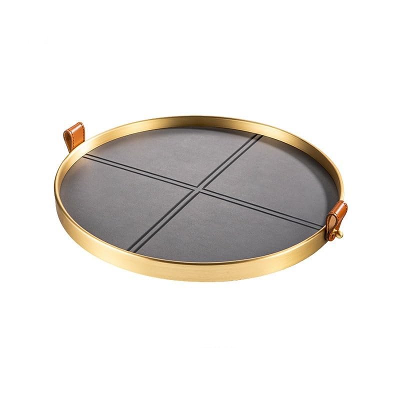 eexbz Tray Gray Leather Round Tray Light Luxury Fruit Tray Decoration Home Living Room Dining Table Tea Set Storage Tray Serving Trays(Medium)