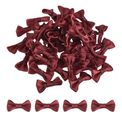 MECCANIXITY 100pcs Wine Red Bow Ties 1.2" x 0.6" Mini Bowknot for Crafting Little Satin Bows Bulk for DIY Sewing Scrapbooking Wedding Gift Present Home Decoration