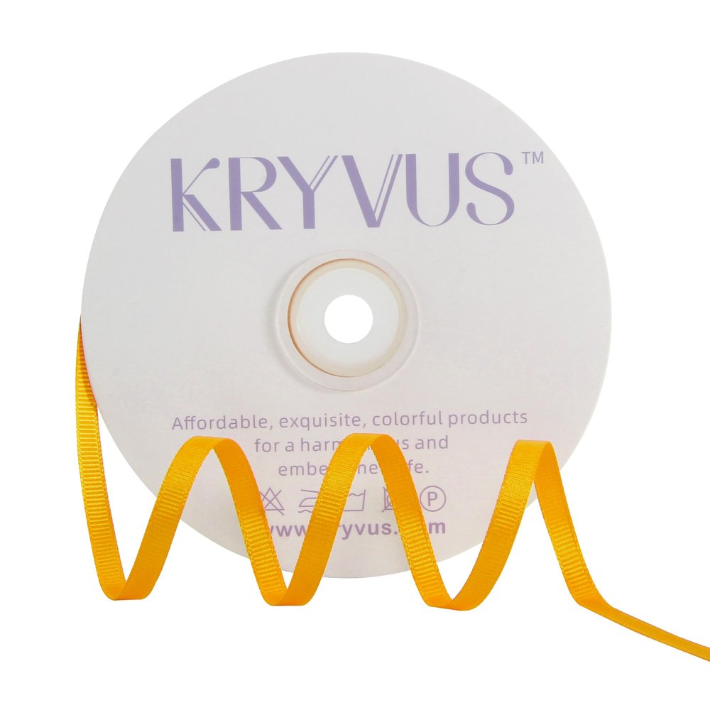 Kryvus Gold Ribbon, Grosgrain Ribbon 1/4 Inch x Continuous 50 Yards, Gold Grosgrain Ribbon for Crafts, Gift Wrapping, Hair Accessories, Wedding Decor, Sewing and Bow Making