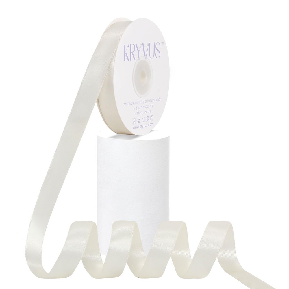 Kryvus Antique White Satin Ribbon, Double Faced 7/8 Inch X 25 Yards Antique White Ribbon, Premium Satin Ribbon for Gift Wrapping, Crafts, Hair Bow Making, Sewing, Flower Bouquet, Wedding Party Decor