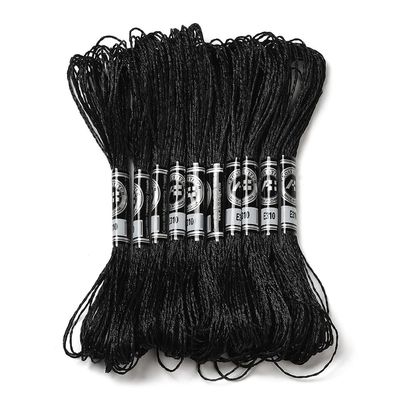 CABODYALS 10 Skeins Black Polyester Embroidery Floss Metallic Shimmer Cross Stitch Thread Gold Silver Glitter Floss Bulk for Sewing Making Friendship Bracelet Weaving Knitting Needlepoint Handcraft