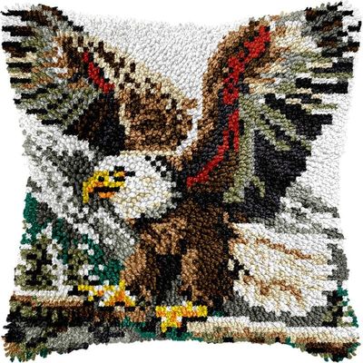 Flying Eagle Latch Hook Pillows Kits Cushion Pillow Cover with Pattern Printed Canvas Sofa Crafts Adults Embroidery Cross Stitch Making Hooking Crochet Kits 17x17 inch(168)