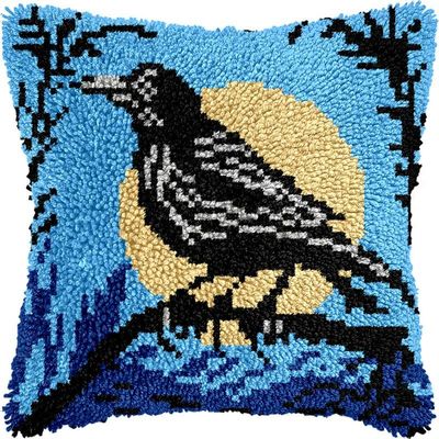 Crow & Moon Latch Hook Pillows Kits Cushion Pillow Cover with Pattern Printed Canvas Sofa Crafts Adults Embroidery Cross Stitch Making Hooking Crochet Kits 17x17 inch(76)