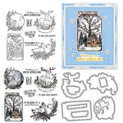 Christmas Bottle Deer Owl Clear Stamps and Die Cuts Sets for Handmade Card Making Metal Cutting Dies Stencils Scrapbook Kit Embossing Supplies 2024-2025 Seals Template