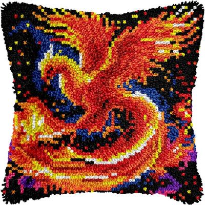 Red Phoenix Bird Latch Hook Pillows Kits Cushion Pillow Cover with Pattern Printed Canvas Sofa Hooking Pillows Crafts Embroidery Latching Hooking Crochet Kits 17x17 inch(213)