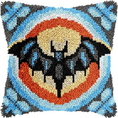 Bat Latch Hook Pillows Kits Cushion Pillow Cover with Pattern Printed Canvas Sofa Hooking Pillows Crafts Embroidery Latching Hooking Crochet Kits 17x17 inch(158)