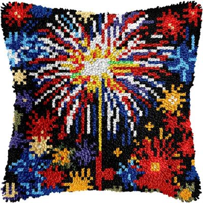 Fireworks Latch Hook Pillows Kits Cushion Pillow Cover with Pattern Printed Canvas Sofa Hooking Pillows Crafts Embroidery Latching Hooking Crochet Kits 17x17 inch(137)