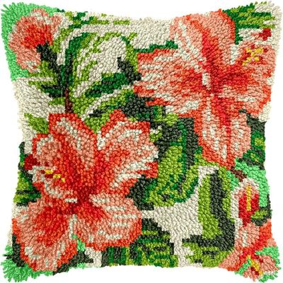 Lilies Flower Latch Hook Pillows Kits Cushion Pillow Cover with Pattern Printed Canvas Sofa Hooking Pillows Crafts Embroidery Latching Hooking Crochet Kits 17x17 inch(30)