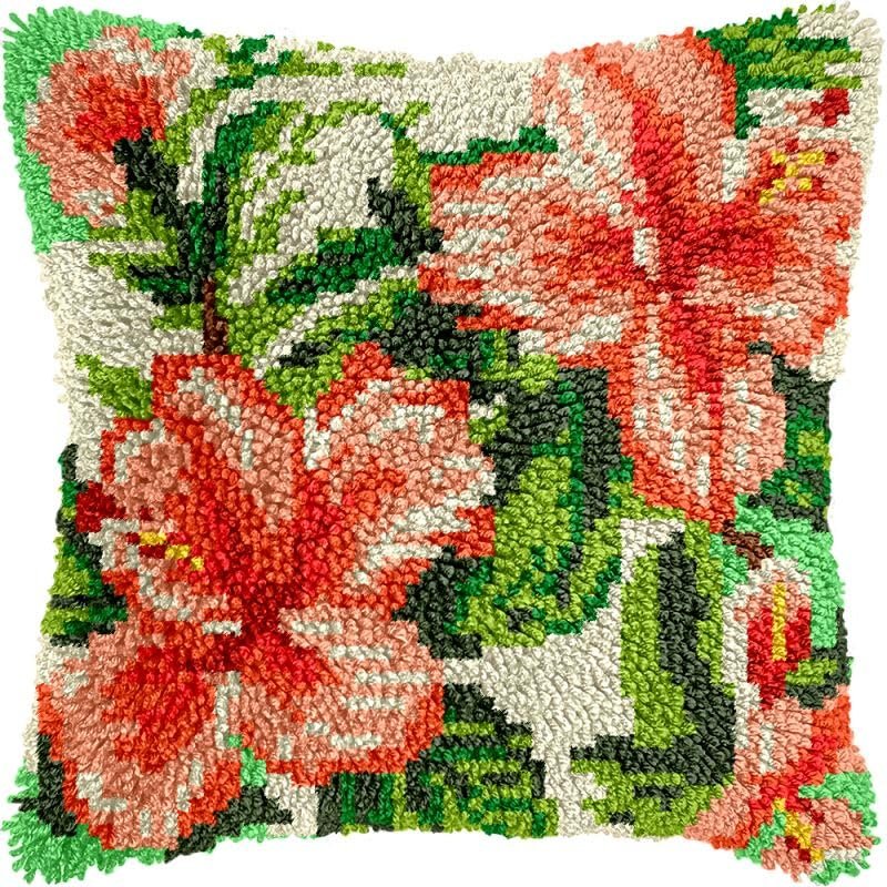 Lilies Flower Latch Hook Pillows Kits Cushion Pillow Cover with Pattern Printed Canvas Sofa Hooking Pillows Crafts Embroidery Latching Hooking Crochet Kits 17x17 inch(30)