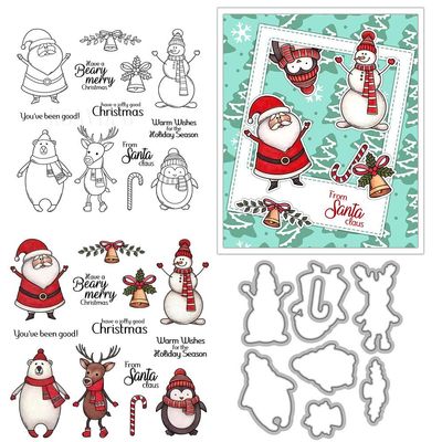 Christmas Santa Claus Bells Penguin Clear Stamps and Die Cuts Sets for Handmade Card Making Metal Cutting Dies Stencils Scrapbook Kit Embossing Supplies 2024-2025 Seals Template