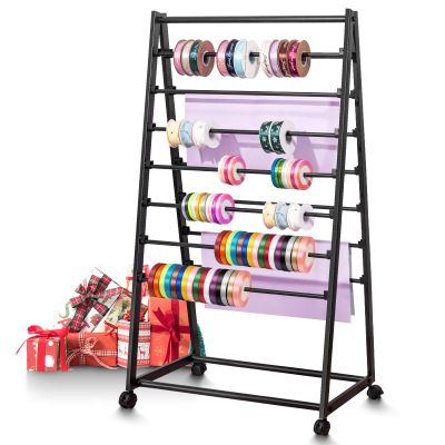POIUNA Ribbon Organizer, 15 Tier Metal Wire Spool Rack, Double-Sided Christmas Gift Wrapping Organizer Storage Ribbon Storage Rack for Craft Cake Shop Flower Store,Tie Scarf Rack Belt Towel Holder