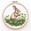 Cross Stitch Kits Counted Kit Cross-Stitching Pattern for Home Decor, 11CT Pre-Printed Fabric Embroidery Crafts Needlepoint Kit Canvas 13.7 x13.7 inches (35x35cm)-Animal Rabbit Clover (V) 4 view 1