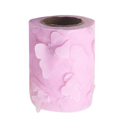 Gumney 3D Butterfly Tulle, 2.36 Inch x 10 Yards Organza Ribbon Butterfly Roll for DIY Skirt Birthday Wedding Party Supplies Dress Handmade Sewing Crafting Costume Accessories, Pink 1