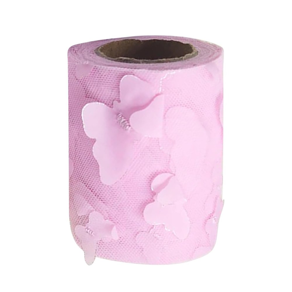 Gumney 3D Butterfly Tulle, 2.36 Inch x 10 Yards Organza Ribbon Butterfly Roll for DIY Skirt Birthday Wedding Party Supplies Dress Handmade Sewing Crafting Costume Accessories, Pink 1