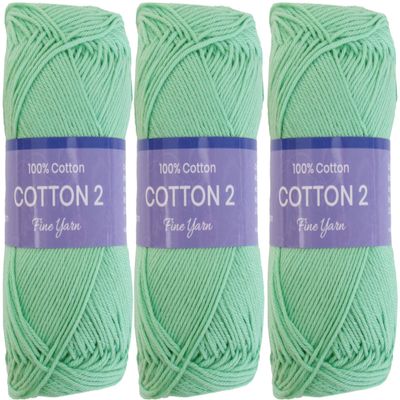 3 Pack Threadart 100% Pure Cotton Crochet Yarn Size 2 |50 gram Skeins |165 yds per Skein | Fine #2 | Mint Green | Color 3533