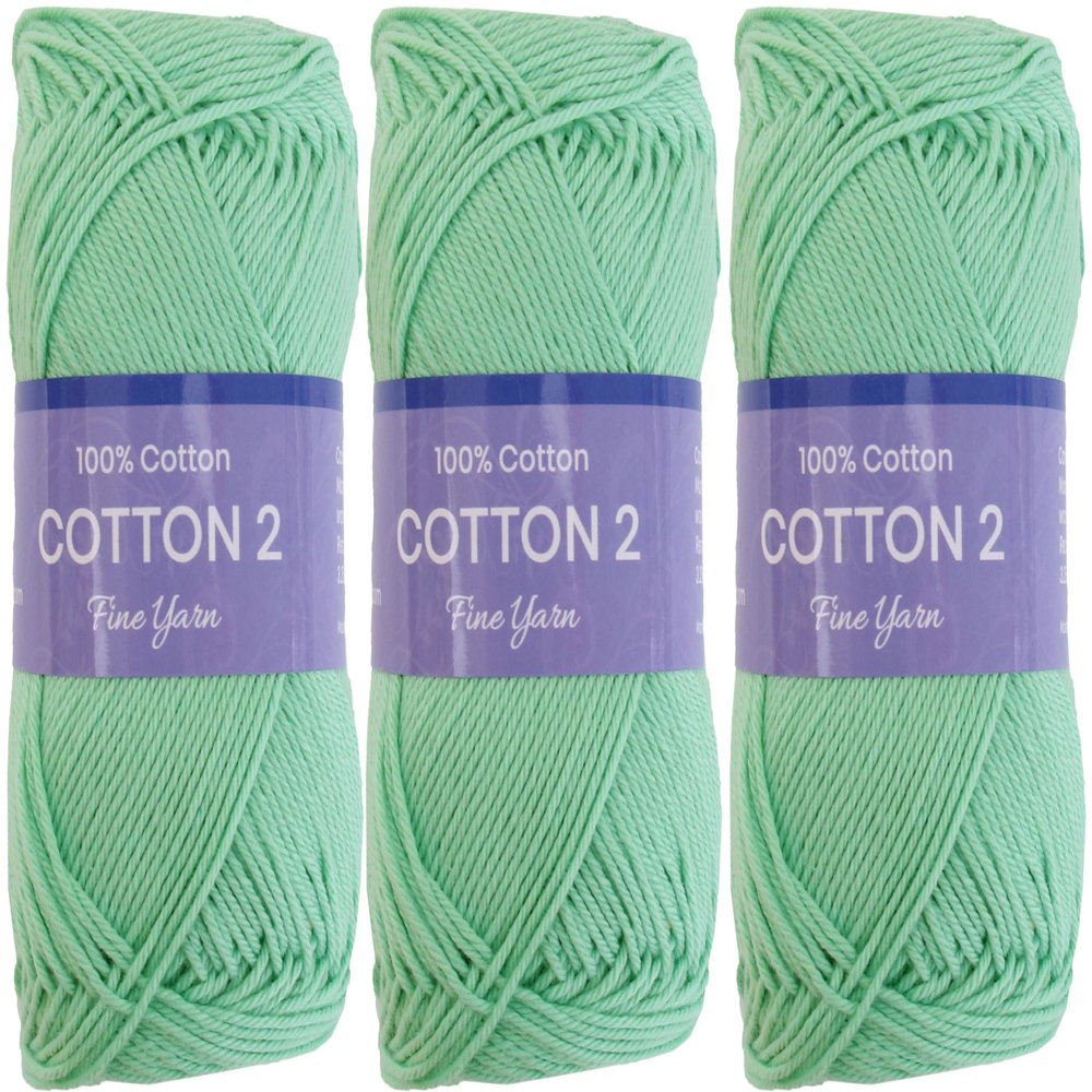 3 Pack Threadart 100% Pure Cotton Crochet Yarn Size 2 |50 gram Skeins |165 yds per Skein | Fine #2 | Mint Green | Color 3533