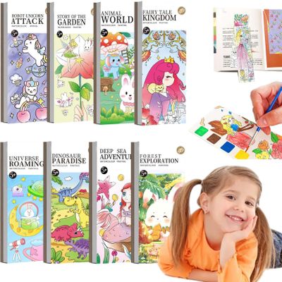 Znsjilo Mini Watercolor Paint Pad, 8 Pcs, 3.2 x 7.5 inches, 96 Pages, Watercolor Paper, Glossy Finish, For Watercolor & Coloring