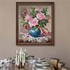 JOYSEWING Cross Stitch Kits Flower Classic Series Stamped Embroidery Starter Sets for Beginners DIY Home Decoration 11CT-Oil Painting Printed (Roses and Fuchsia(11CT) 16.9318.5 inches) view 2