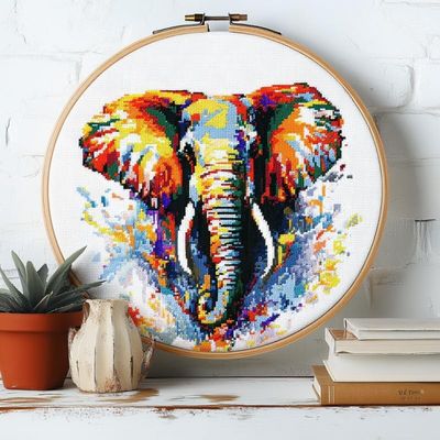 Cross Stitch Kits Counted Kit Cross-Stitching Pattern for Home Decor, 11CT Pre-Printed Fabric Embroidery Crafts Needlepoint Kit Canvas 13.7 x13.7 inches (35x35cm)- Animal Elephant (P) 1