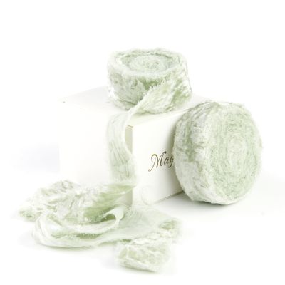 MAYREEL 1 Inch Sage Green Crushed Velvet Ribbon Frayed Edge Hand Torn Fringe for Bridal Bouquets Invitations Vow Books Gift Baskets Hair Bows 6 Yards