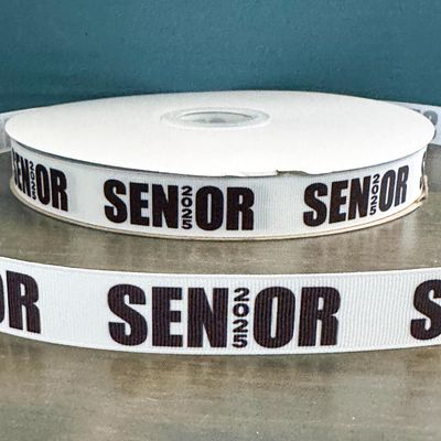 Senior Class of 2025 Ribbon, 2025 Graduation Ribbon, Black Grosgrain Senior Ribbon, Grosgrain Ribbon for DIY Crafts, Graduation Party Decoration Ribbon, Ribbon for Bow (White, 10 Yard)