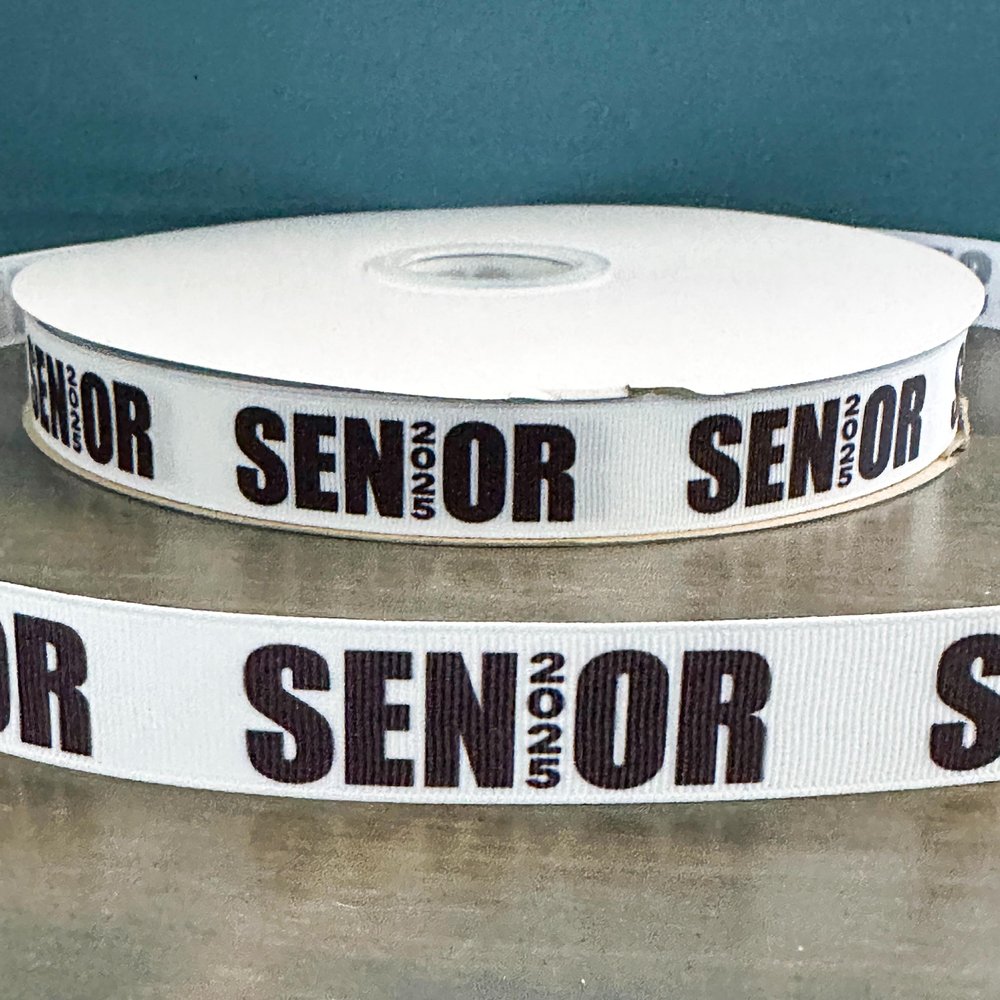 Senior Class of 2025 Ribbon, 2025 Graduation Ribbon, Black Grosgrain Senior Ribbon, Grosgrain Ribbon for DIY Crafts, Graduation Party Decoration Ribbon, Ribbon for Bow (White, 10 Yard)