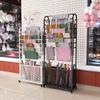 Craft Room Organiser Display Display Stand Large Metal Ribbon Rack with Wheels, 140cm Tall Scarf Ribbon Satin Rack, Roll Storage/Gift Warp Paper Organizer Holder, Spools Dispenser Movable Cart(Black,1 view 2