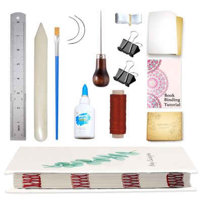 SimpleVibesXinPuwei Handmade Touch Bookbinding Kit with Oil Canvas Cover Notebook DIY, Including Instructions + Video Tutorial, Suitable for Diary/Travel/Recipe Book (Style 10)