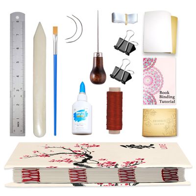 SimpleVibesXinPuwei Handmade Touch Bookbinding Kit with Oil Canvas Cover Notebook DIY, Including Instructions + Video Tutorial, Suitable for Diary/Travel/Recipe Book (Style 2)