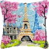 Blooming Eiffel Tower Latch Hook Pillows Kits Cushion Pillow Cover with Pattern Printed Canvas Sofa Hooking Pillowcase Crafts Embroidery Latch Hooking Crochet Kits Set 17x17 inch(1) view 1