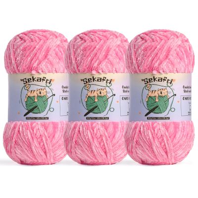 3 Pack of 300g (590yds) Fuzzy Chenille Yarn for Crocheting,Fluffy Amigurumi Crochet Yarn for DIY Craft/Hat/Clothes, Soft Velvet Baby Blanket Yarn3 Rose