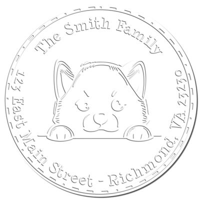 Custom Shiba Inu Embosser Seal - Personalized 1-5/8 Round, Embossing Stamp with Peeking Shiba Inu Puppy Design, Ideal for Crafting, Scrapbooking, and Stationery, Available in Pink or Black Handle