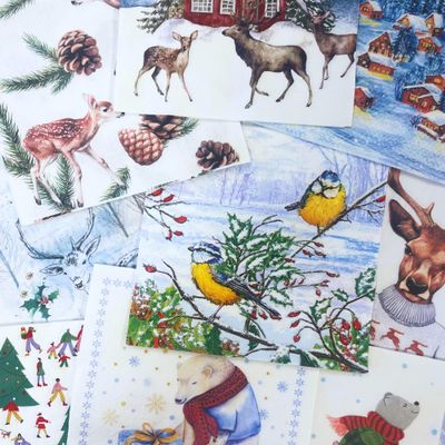 Keep Unique Mystery Pack Decoupage Paper Napkins, 20-ct Assorted Surprise Napkins, Decorative Napkins for Art Craft Junk Journal, Scrapbooking, 20 Different Winter Designs