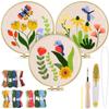 TINDTOP 3 Sets Punch Needle Kits, Flowers Punch Embroidery Kits for Adults Beginner, Tool with Punch Needle Fabric, Hoops, Yarns and Sewing Needles view 1