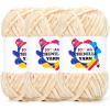 Velvet Chenille Yarn for Crocheting & Knitting - Soft, Thick, Bulky, Chunky Beige Yarn - 3 * 100g view 1