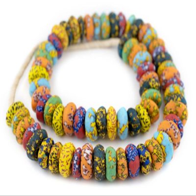 Jumbo House Medley Rondelle Fused Recycled Glass Beads 20mm Ghana African Disk