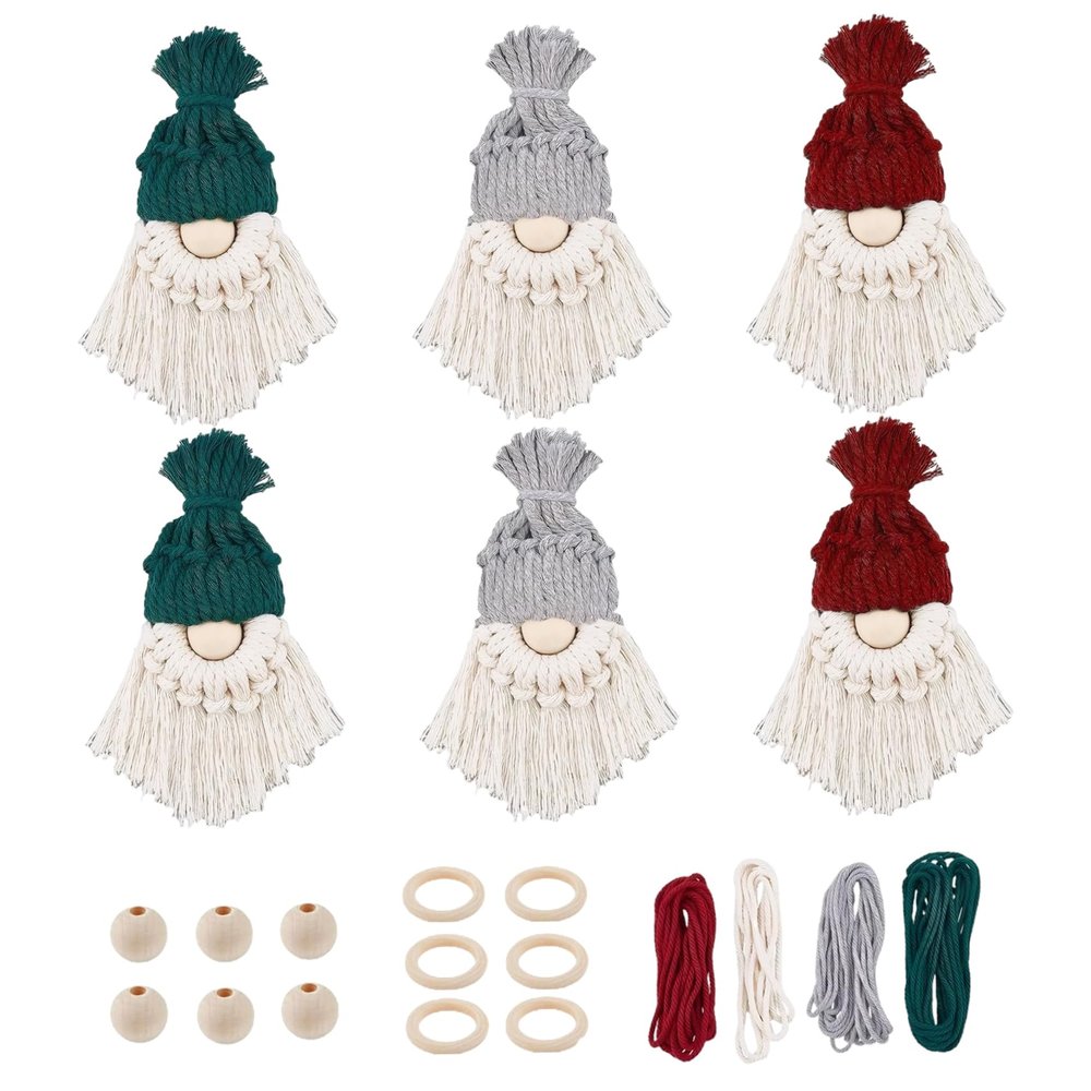 6PCS Christmas Macrame Kit Christmas Gnome Making Supplies with Instructions DIY-Friendly Cotton Christmas Macrame for Crafting, Christmas Tree Ornament.