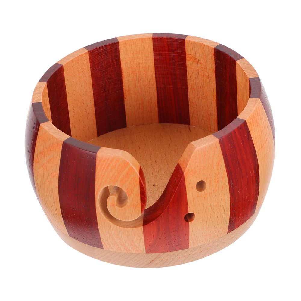 Hohopeti 1pc Wooden Yarn Bowl for Crocheting Natural Yarn Organizer Curl Slot for Easy Feeding Retro Round Design for Knitting and Craft Projects